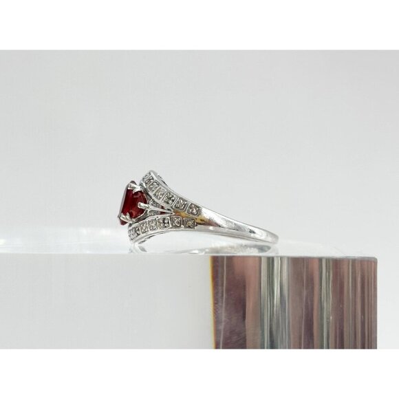 Art Deco Garnet Oval Cut Multi Gemstone Tapered Shank Sterling Silver Ring sz 8 - Picture 6 of 9